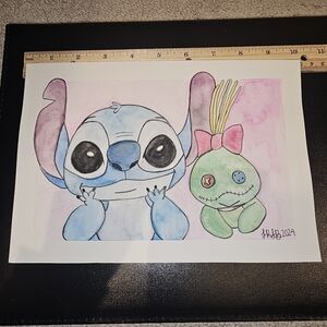 Disney's Stitch And Scrump Inspired Watercolor Original Painting On 7" X 10"